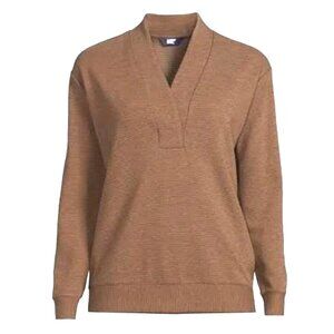 Lands’ End | Long Sleeve Ottoman Shawl Collar Pullover Sweatshirt Brown | Medium